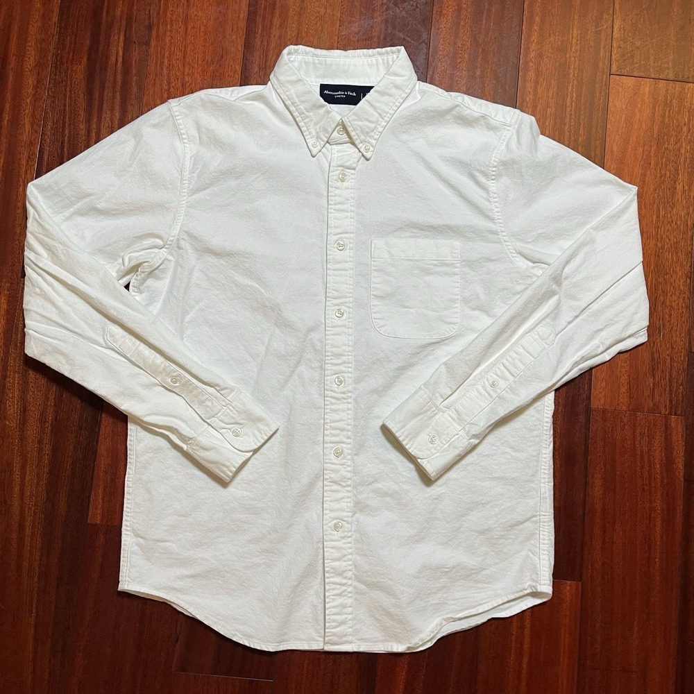 Abercrombie & Fitch Shirt Mens Large Solid White Long Sleeve Button Stretch EUC